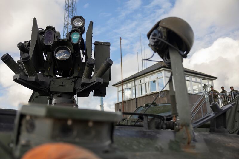 The camera and weapon mount system on a MOWAG armoured personnel carrier with the 127th Infantry Battalion, who are completing their last stage of training in preparation for deployment to the United Nations Interim Force in Lebanon. Photograph: Chris Maddaloni