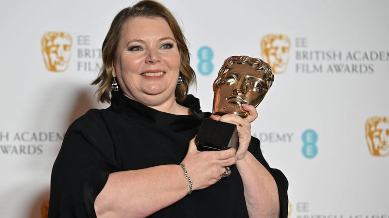 British actress Joanna Scanlan with her Best Actress Bafta award for After Love on Sunday.  Photograph: Ben Stansall/AFP via Getty Images