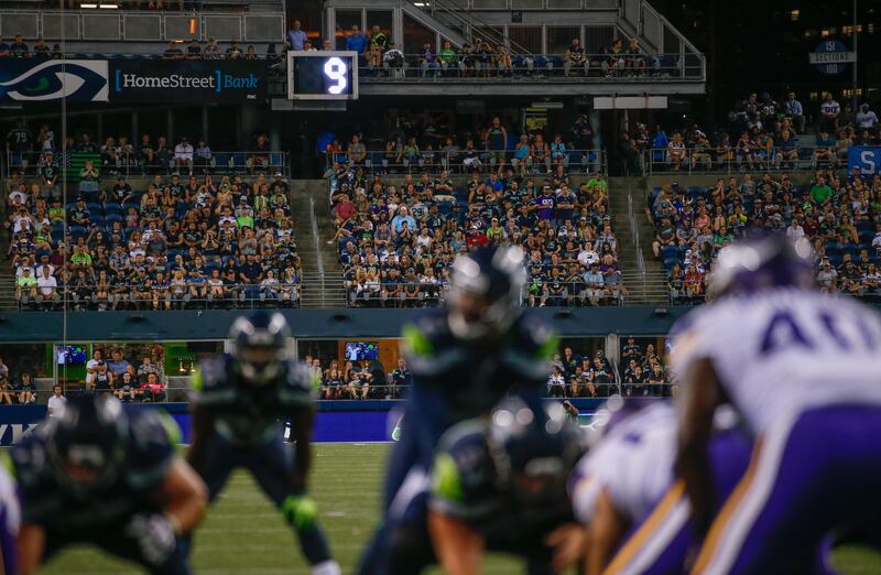  A view of the 30 second clock during the fourth quarter of the game between the Seattle Seahawks and the Minnesota Vikings at CenturyLink Field in Seattle, Washington. Photograph: Otto Greule Jr/Getty Images