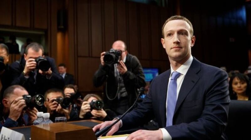 Mark Zuckerberg at a US Senate hearing. The Facebook chief has been forced to downplay its alleged role in the poisoning of democratic society. File photograph: Tom Brenner/The New York Times