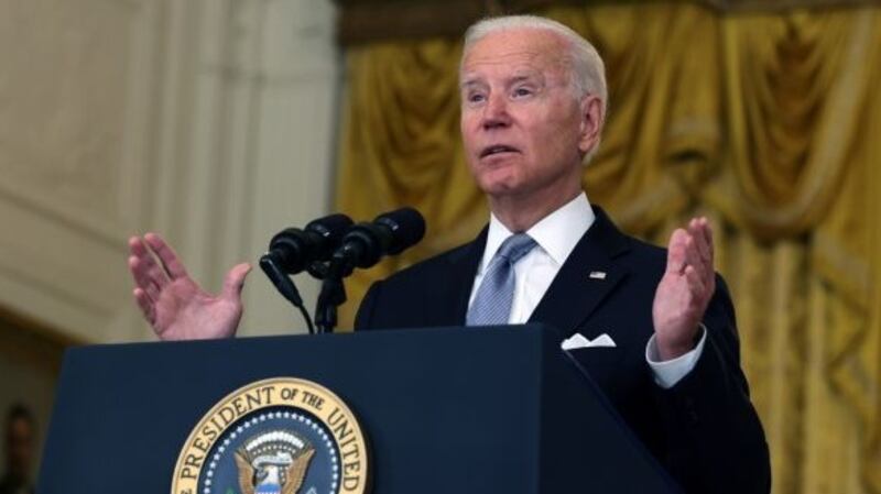 President Joe Biden on Monday declared: ‘We went to Afghanistan with clear goals; get those who attacked us on September 11th, 2001, and make sure al-Qaeda could not use Afghanistan as a base from which to attack us again. We did that.’ Photograph: Anna Moneymaker/Getty Images