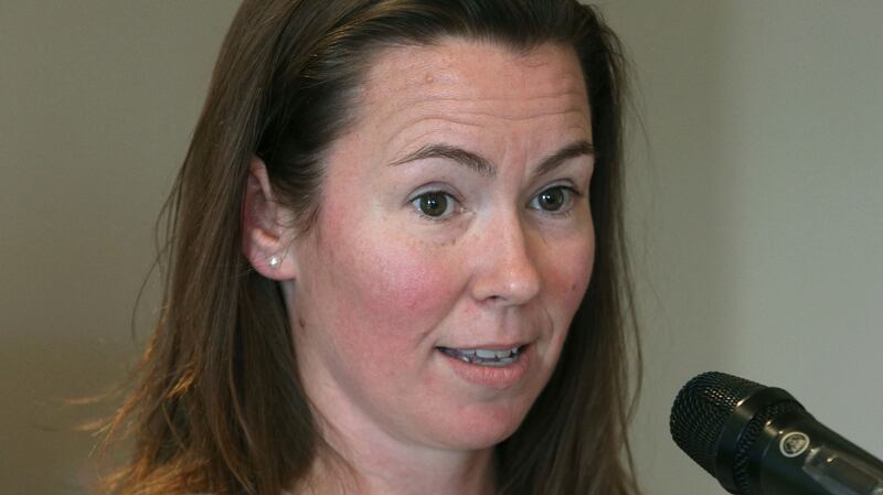 Yvonne Tierney, Claregalway, Co Galway, speaking at the discussion forum to address challenges faced and proposed solutions for returning Irish emigrants, at the Connacht Hotel, Galway. Photograph: Joe O’Shaughnessy