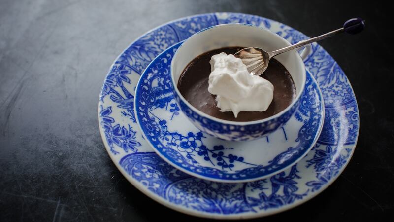 Chocolate pots: simply add a spoonful of cream before you’re about to serve the dessert. Photograph: Emma Jervis