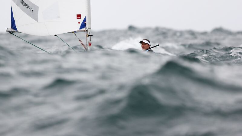 Annalise Murphy sails in the Women’s Laser Radials in Rio. Photograph:  Clive Mason/Getty Images