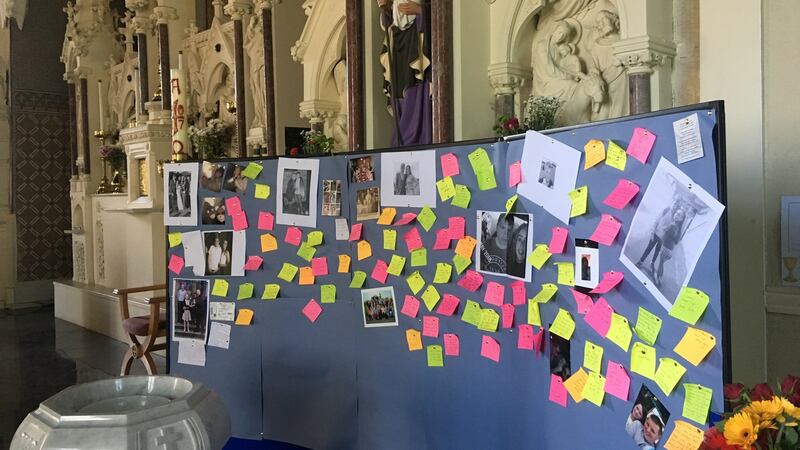 A shrine of messages inside St Brigid’s Church in Dunleer, Co Louth, in memory of 18-year-old Cameron Reilly whose body was found in a field nesr the town on Saturday morning, May 26th 2018. Photograph: Peter Murtagh