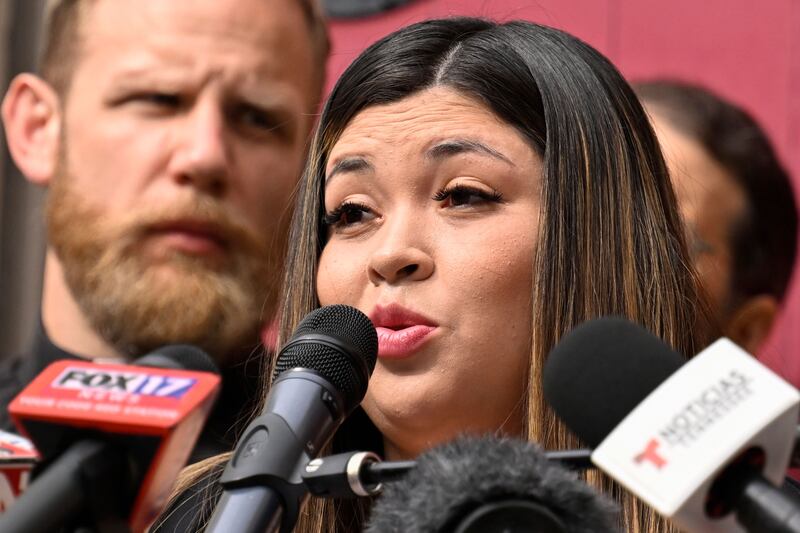 Jennifer Vasquez Sura, wife of Kilmar Abrego Garcia, speaks to the media before a hearing for Mr Abrego Garcia in Nashville, Tennessee, on Friday. Photograph: EPA