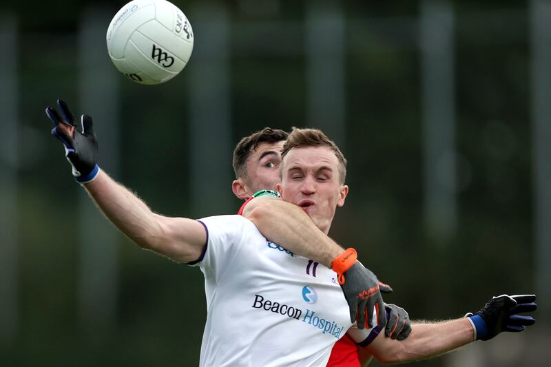 Dublin Senior Football Championship Quarter-Final, Parnell Park, Dublin 23/9/2023
Kilmacud Crokes vs Ballymun Kickhams
Kilmacud Crokes' Shane Cunningham and Darragh Conlon of the Ballymun Kickhams
Mandatory Credit ©INPHO/Laszlo Geczo