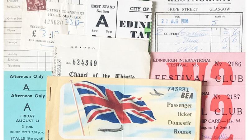 The tickets used on the honeymoon of ‘Nettie and Papa’ in 1956.