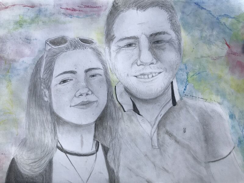 Fiona Mooney, aged 13.
'This is a picture of me and my Dad. I painted it because we are separated during the Covid19 lockdown because he is looking after my Grandad. I miss my Dad very much and this is the longest we have not seen each other.'