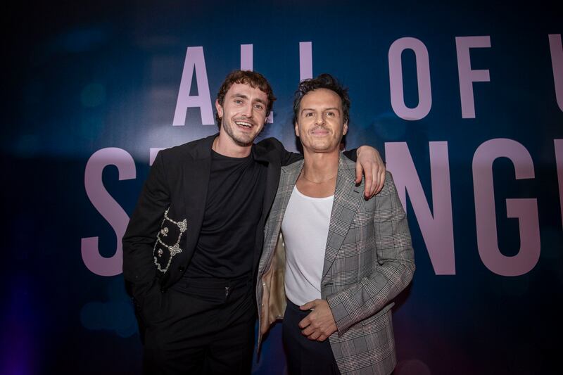 Mescal and Scott embrace on the red carpet. Photograph: Tom Honan/The Irish Times