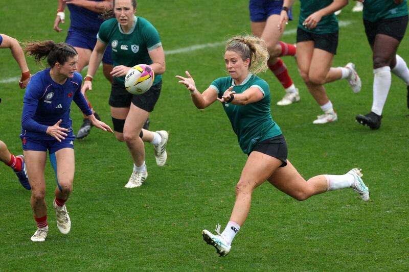 Stacey Flood in action for Ireland against France. Photograph: Adrian Dennis/AFP via Getty Images