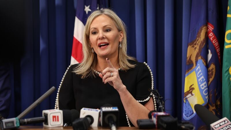 Oakland County prosecutor Karen McDonald said an Oxford High School teacher the day before the shooting reported to school officials that she had seen Ethan Crumbley using his phone to search for ammunition. Photograph: Scott Olson/Getty Images