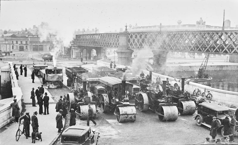 Butt Bridge being weight tested during construction in 1932. Photograph: Dublin Port Company Archive