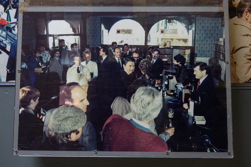 A photograph on display commemorating Ronald Reagan's visit to Ballyporeen