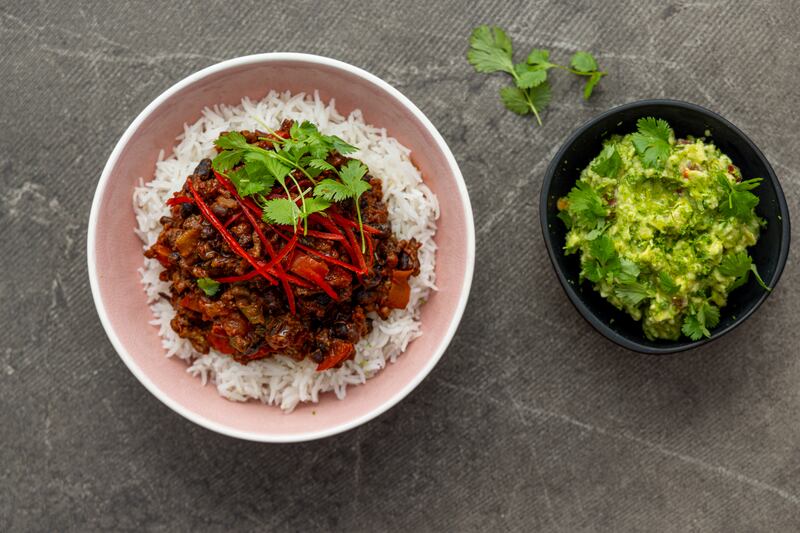 Mark Moriarty's chilli con carne with guacamole. Photograph: Harry Weir