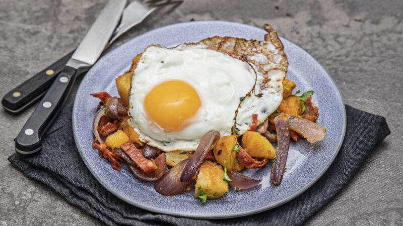 Chorizo and red onion hash. Photograph: Harry Weir Photography