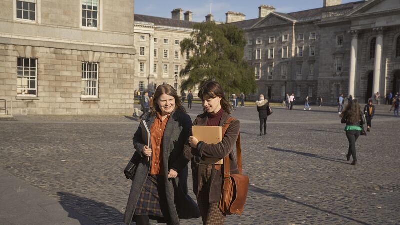 Daisy Edgar-Jones, right, in a scene from Normal People, in which Trinity College Dublin featured prominently. Photograph: Enda Bowe/Element