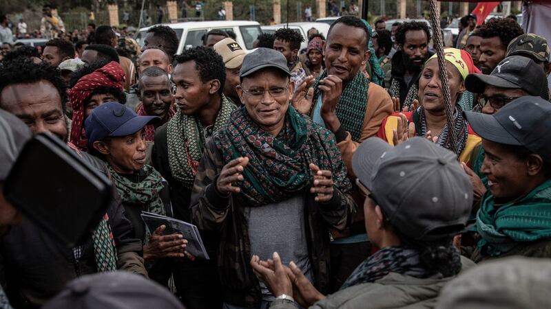 Debretsion Gebremichael speaking in Mekelle.  Photograph: Finbarr O’Reilly/The New York Times
