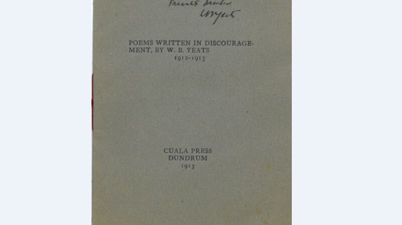 Lady Gregory’s own copy of Yeats’s ‘Poems Written In Discouragement’ (Lot 553, €2,500-€4,000)