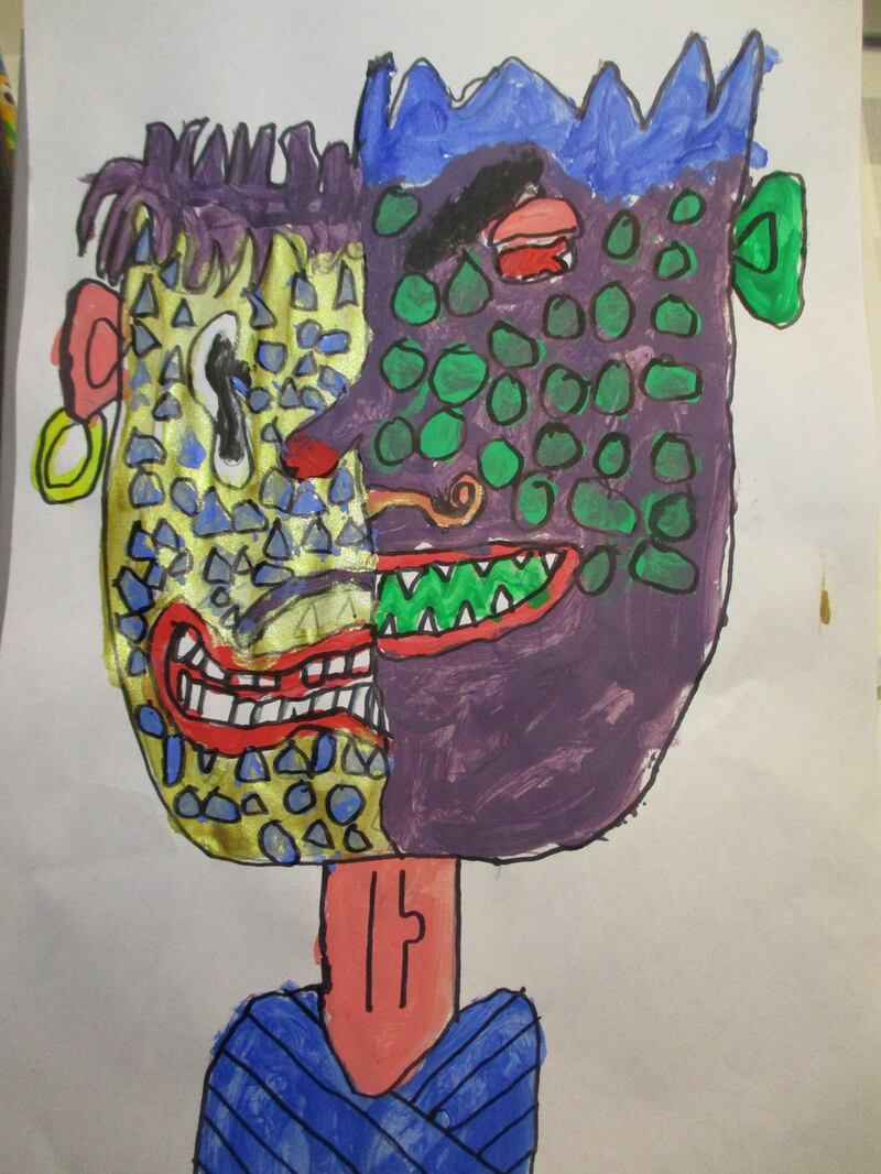 Rory Dyball, aged 9. ‘I drew this picture to show different feelings during the lockdown, one side is happy, one side shows when I feel a bit sad.’
