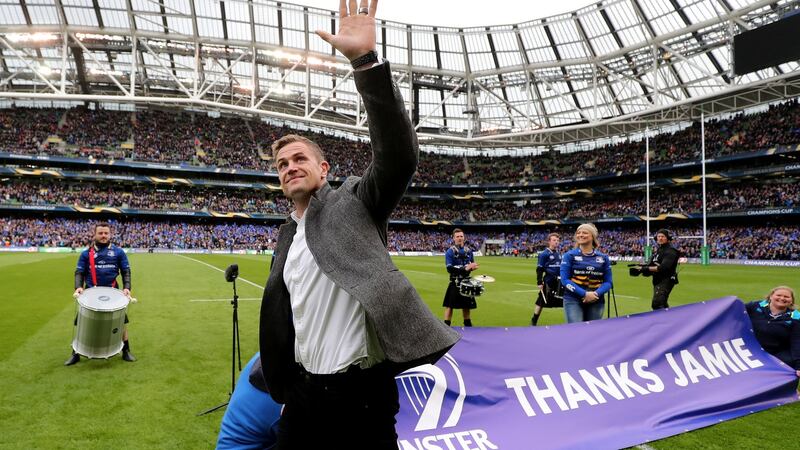 Jamie Heaslip on the Aviva pitch ahead of Leinster’s win over Saracens. Photograph: Dan Sheridan/Inpho