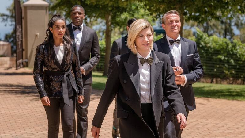 Mandip Gill, Tosin Cole, Jodie Whittaker and Bradley Walsh in Doctor Who
