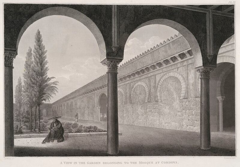 A drawing of the garden of a mosque in Cordoba by James Cavanagh Murphy