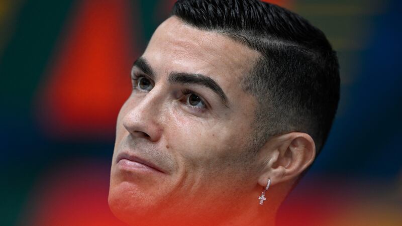 Portugal's forward Cristiano Ronaldo gives a press conference at Shahaniya Sports Club in Al Samriya, northwest of Doha. Photograph: Patricia De Melo Moreira/AFP via Getty