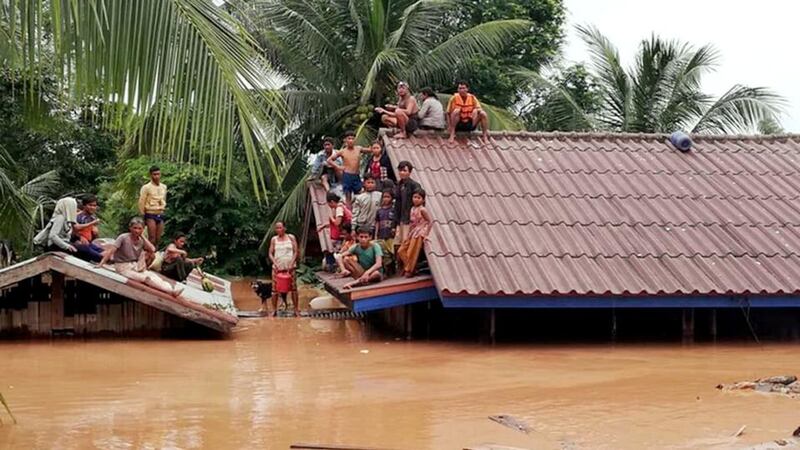 The heavy flash flooding has flown through several villages, leaving thousands of people homeless and hundreds of households submerged underwater. Photogrpah: EPA/ABC Laos News