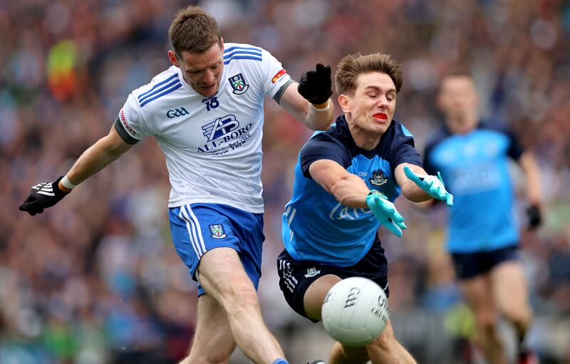 Monaghan’s Conor McManus and Dublin's Michael Fitzsimons during Saturday's closely contested All-Ireland semi-final. Photograph: James Crombie/Inpho