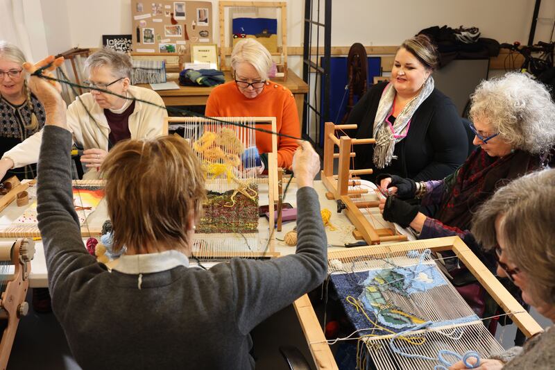 The Liberties Weavers members, Mags Maxwell, Terri Byrne, Sally Hasson, Claire Byrne, Bairbre Sámh, Mary Fitzgerald and Siobhan Lynam. Photograph: Dara Mac Dónaill 