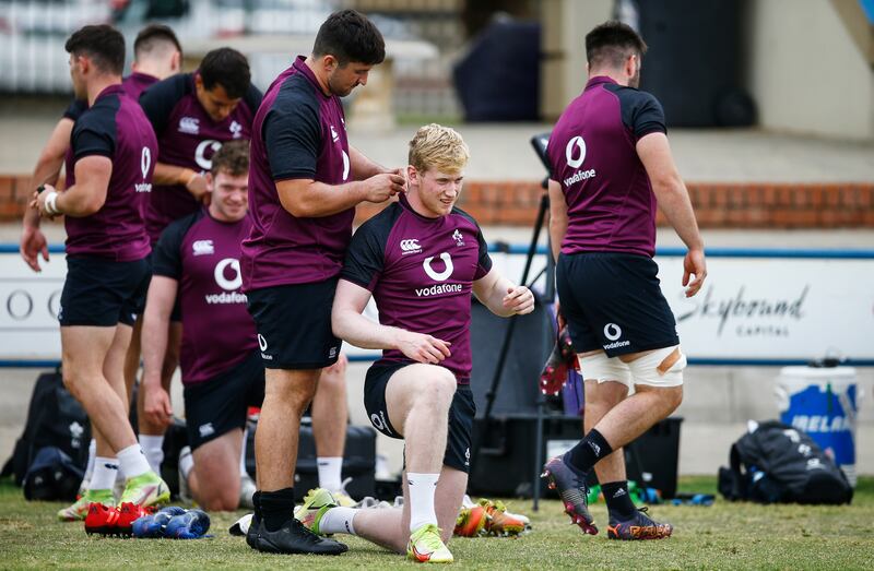 John McKee and Jamie Osbourne during Emerging Ireland squad training at Grey's College, Bloemfontein, South Africa, in September 2022. Photograph: Steve Haag/Inpho
