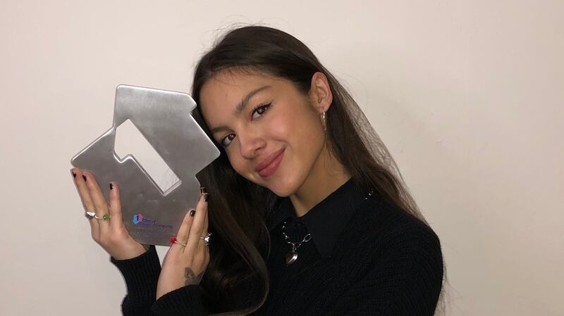 Olivia Rodrigo celebrating as her song, Drivers License, reaching the top of the  Official Singles Charts. Photograph: OfficialCharts.com/PA Wire