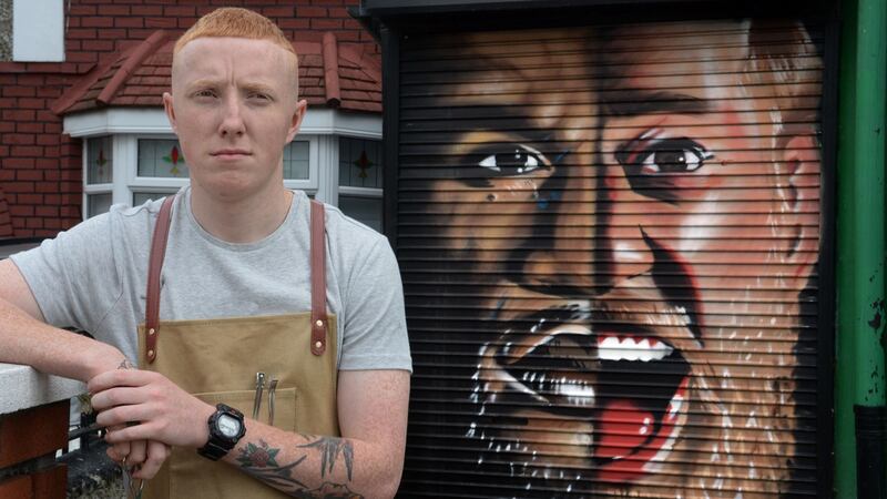 Gavin Hayes at the Old County barber in Crumlin. Photograph: Cyril Byrne