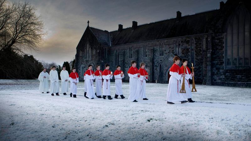Students of Cistercian College Roscrea make their way to St Joseph Abbey, Roscrea for their annual carol service. File photograph: Sean Curtin/Press 22