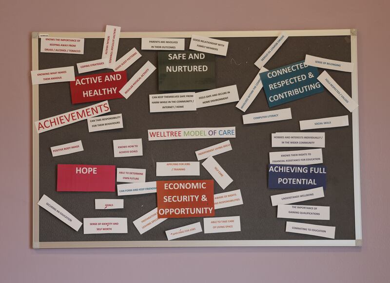A notice board in the dining area of Crannóg Nua special care unit for minors in Portrane, Co Dublin. Photograph: Bryan O’Brien