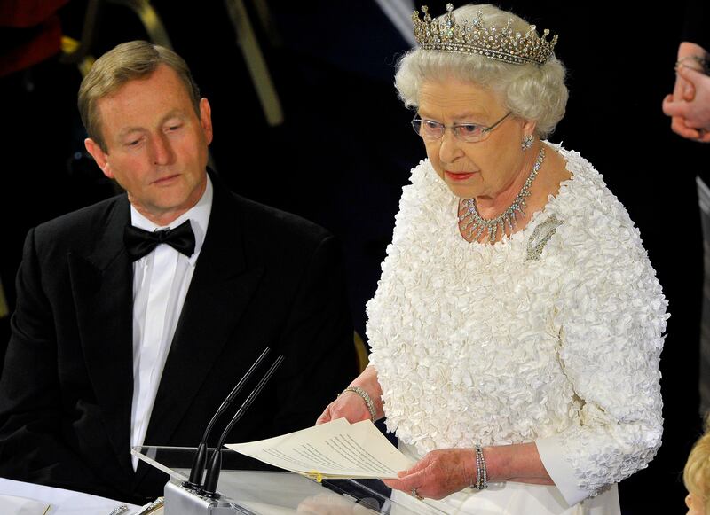 Taoiseach Enda Kenny and Queen Elizabeth II at a  State dinner in Dublin Castle during her visit to Ireland in 2011. Photograph: David Sleator