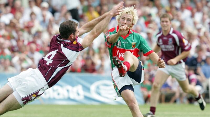 Mayo’s Conor Mortimer in action against Galway’s Damien Burke during  the Connacht final of 2006. “I gave it up to Galway and they gave it back to me on and off the pitch. But it wasn’t in a hateful way,” says Mortimer .Photograph: Andrew Paton/Inpho