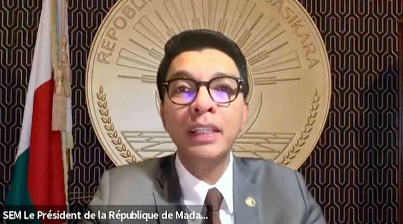 Madagascar president Andry Rajoelina giving a speech from an unknown location after an apparent coup attempt forced him into hiding Photograph: Presidency Of The Republic Of Madagascar via AP