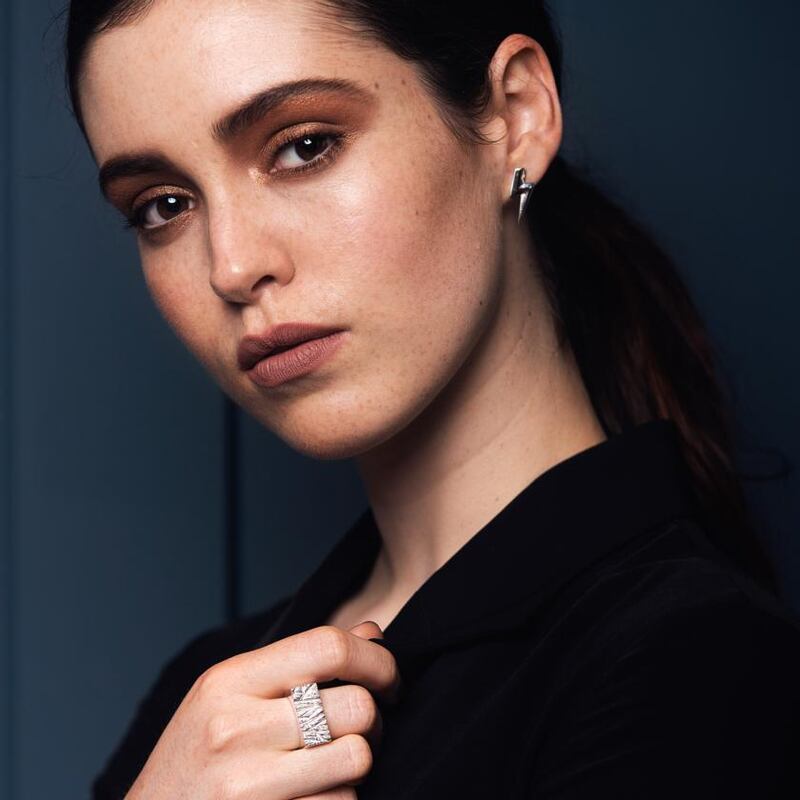 Edge Only rugged ring, €289, and 3D Flat Top Lighting silver bolt earrings €139,  Bloss, Dundrum Town Centre, Dublin.