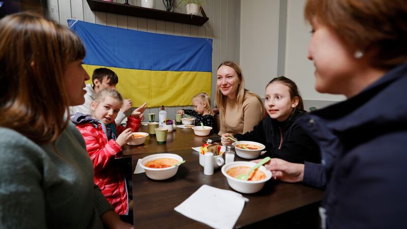 Anna Zelinska and her family and friends who arrived in Ireland from Ukraine a week ago. Photograph: Alan Betson