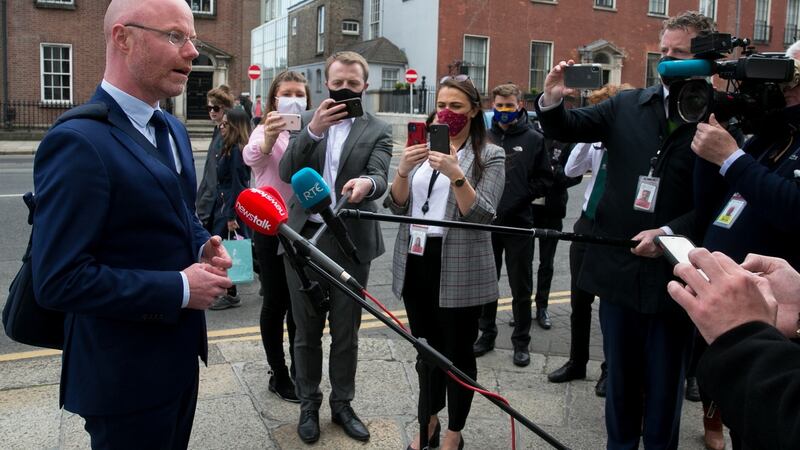 Minister for Health Stephen Donnelly TD speaks to reporters as he arrives at Government Buildings in Dublin 2 on Thursday for a Cabinet meeting. Photograph: Gareth Chaney/Collins.