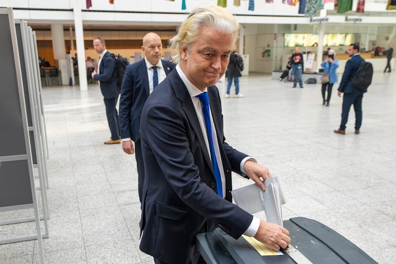 Geert Wilders of the PVV casts his ballot in the European election. Photograph: Peter Dejong/AP
