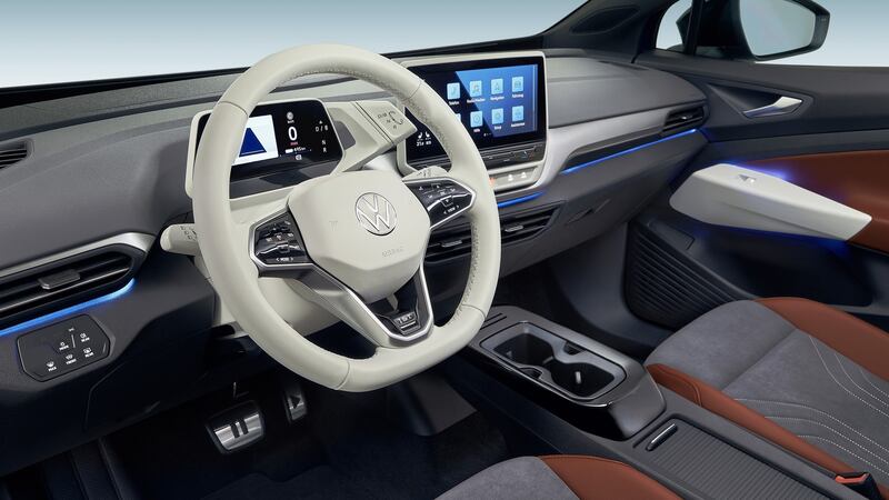 The VW ID.4 cockpit is dominated by a choice of 10-inch or 12-inch touchscreen display
