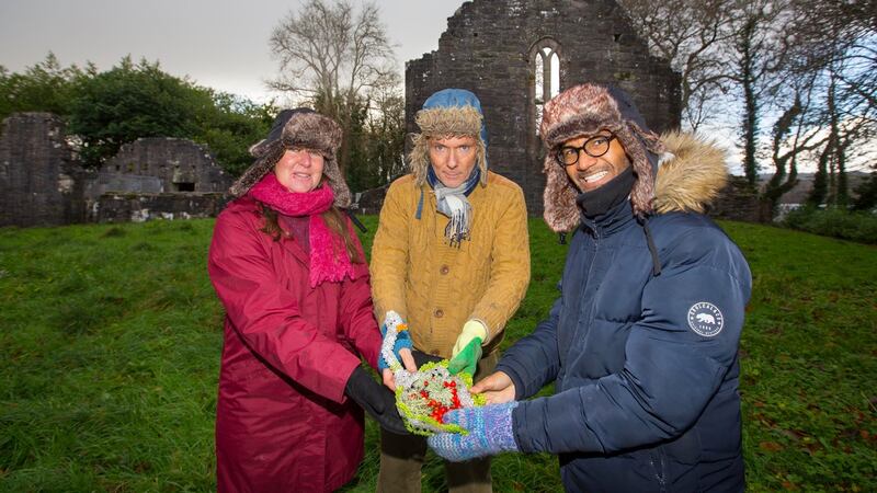 Jessica Reid, Colum Stapleton and Renato Mela on Trinity Island, Lough Key. Photograph: Brian Farrell