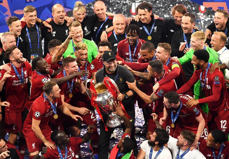 Jurgen Klopp, who will stand down as Liverpool manager at the end of the season, with the Champions League trophy in 2019. Photograph: Joe Giddens/PA Wire