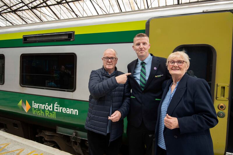 Patrick O'Callaghan with his parents, John Joe and Catherine, at Kent Railway Station, Cork. Photograph: Don MacMonagle