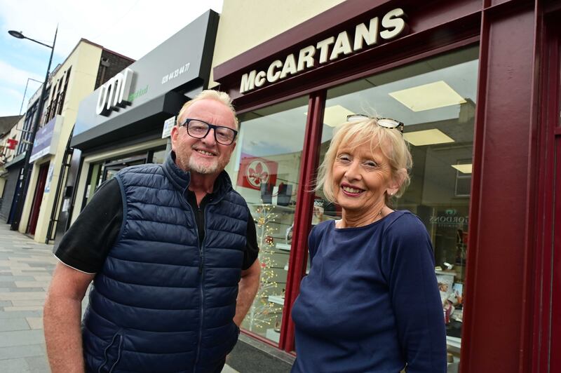 Nuala and Paul McCartan of McCartan's Footwear, Market Street, Downpatrick. Photograph: Arthur Allison/Pacemaker 