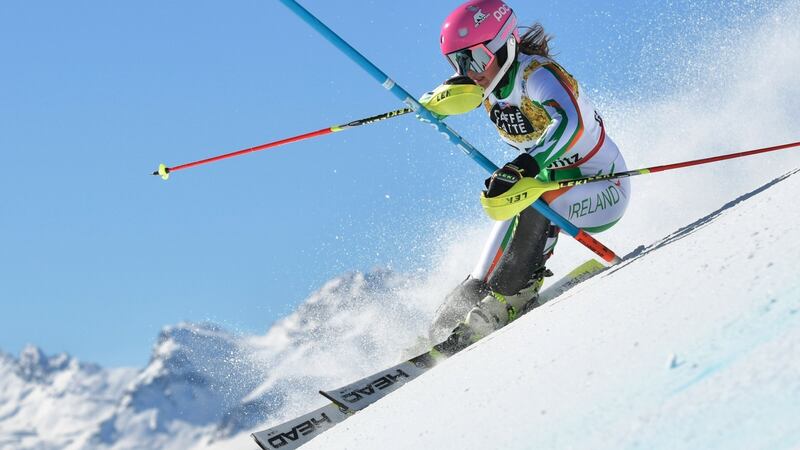 Tess Arbez on the slopes. By the age of four, she was ski racing and by the age of 10, she was competing at a high level. Now, at the age of 19, she looks set to represent Ireland in the Winter Olympics. Photograph:  Fabrice Coffrini/AFP/Getty Images