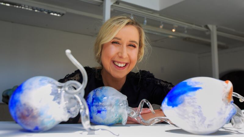 Roisin Smyth’s exhibit Fluidity of Glass at NCAD’s graduate show where concepts included migration, Brexit, the Border, climate change and the  housing crisis. Photograph:  Gareth Chaney Collins